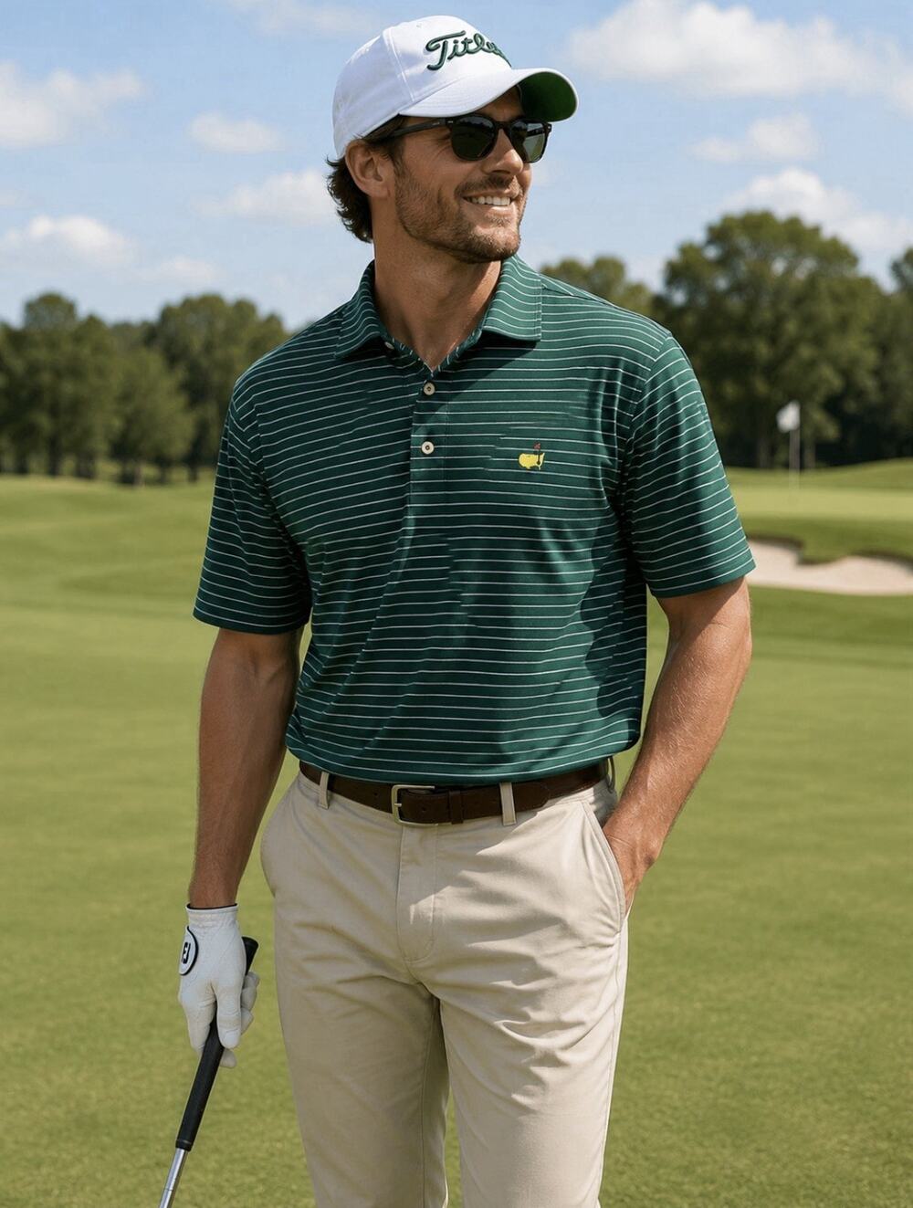 Masters Collection Green Striped Pima Cotton Golf Polo Sz L